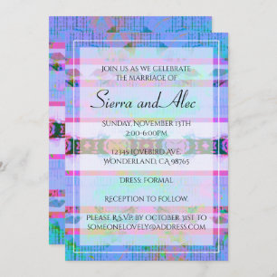 Colourful Aqua Pink & White Bohemian Striped Invitation