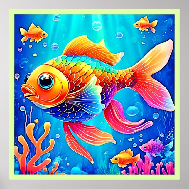 Colourful Aquarium Fish Art Poster (Front)