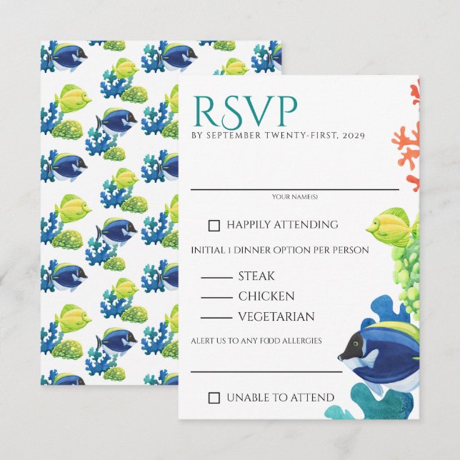 Colourful Aquarium Food Choices RSVP Card (Front/Back)