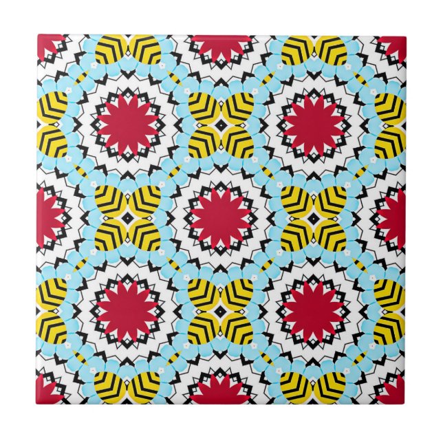 Colourful Arabesque Kaleidoscopic Geometric Patter Ceramic Tile (Front)
