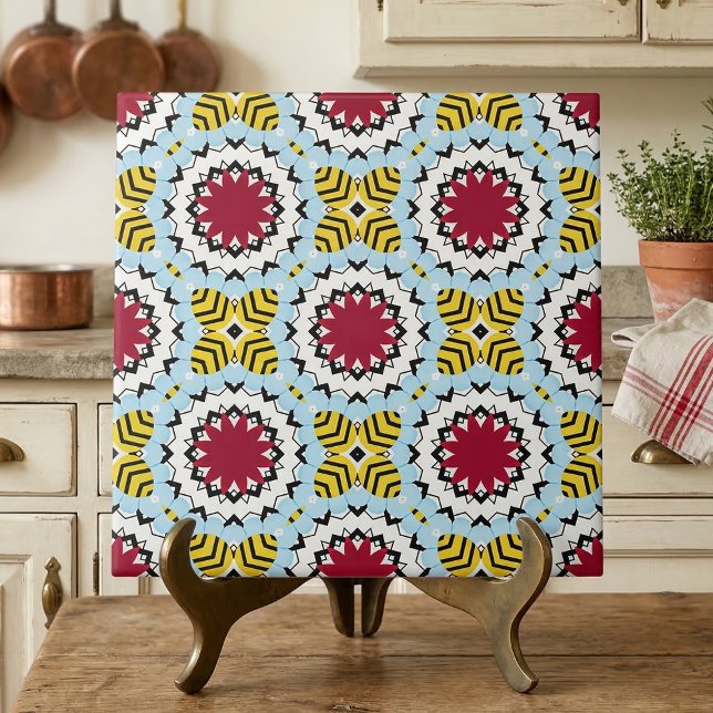 Colourful Arabesque Kaleidoscopic Geometric Patter Ceramic Tile (Creator Uploaded)