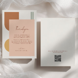 Colourful Arches Coral Pink Boho Wedding QR Code Thank You Card
