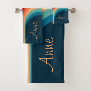 Colourful arches in retro style bath towel set