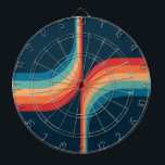 Colourful arches in retro style dartboard<br><div class="desc">Retro style double arches geometrical pattern illustration with turquoise, blue, red and beige stripes decoration on dark blue background.</div>