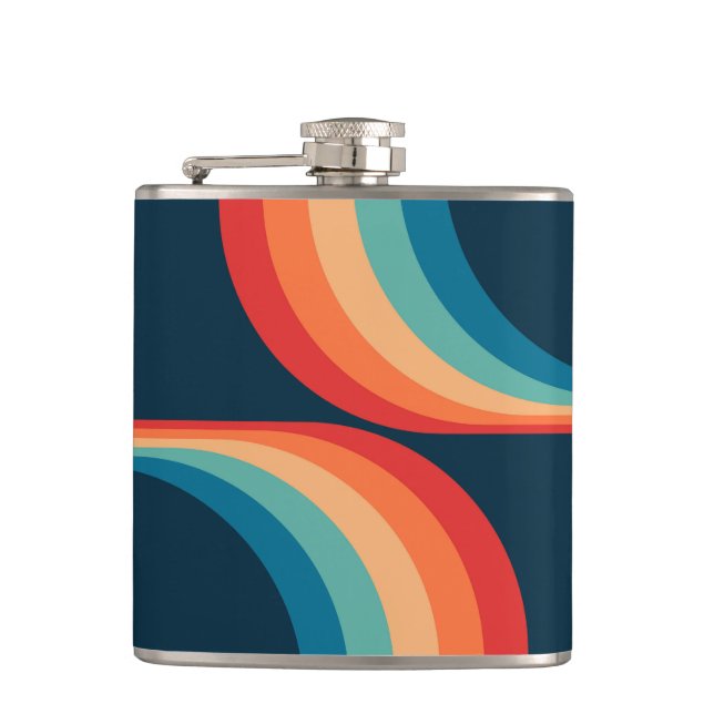 Colourful arches in retro style hip flask (Front)