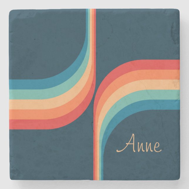 Colourful arches in retro style stone coaster (Front)