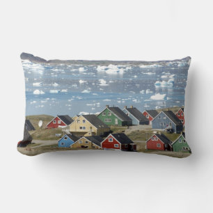 Colourful architecture of the town, Narsaq, Lumbar Cushion