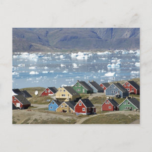 Colourful architecture of the town, Narsaq, Postcard