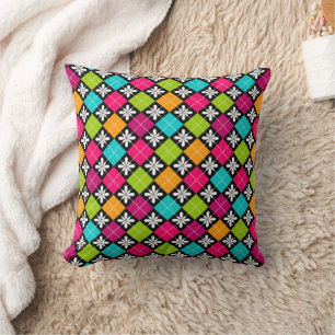 Colourful Argyle and Floral Pattern Jumbo Pillow