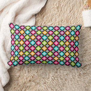 Colourful Argyle and Floral Pattern Pillow