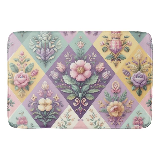 Colourful argyle pastel Easter/Spring Bath Mat (Front)