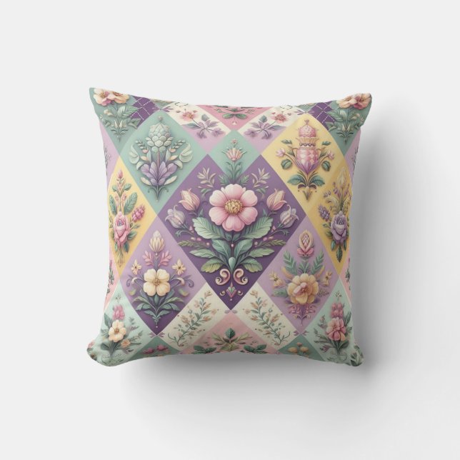 Colourful argyle pastel Easter/Spring Cushion (Front)