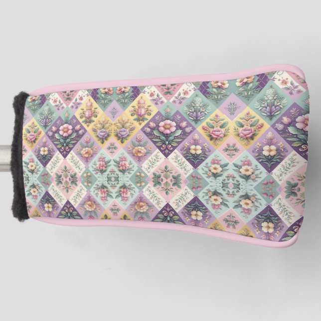Colourful argyle pastel Easter/Spring Golf Head Cover (Front)