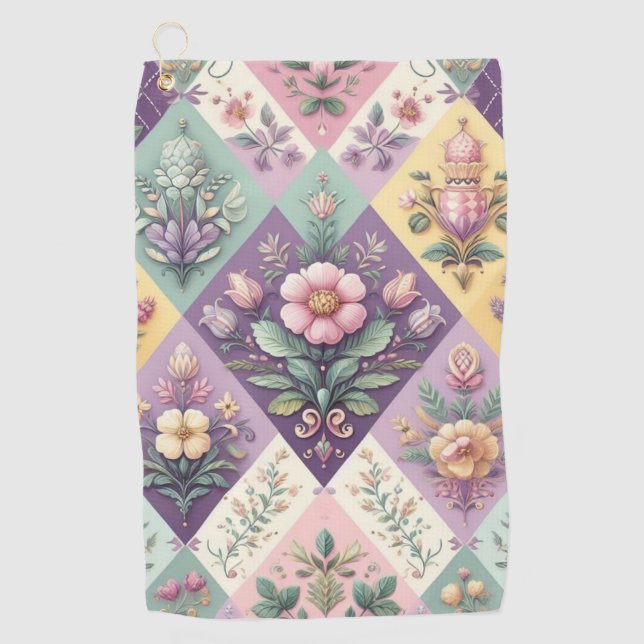 Colourful argyle pastel Easter/Spring Golf Towel (Front)