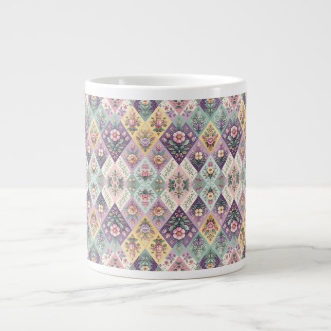 Colourful argyle pastel Easter/Spring Large Coffee Mug (Front)