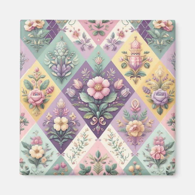 Colourful argyle pastel Easter/Spring Magnet (Front)
