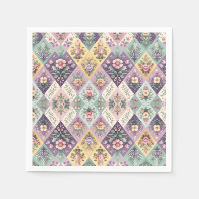 Colourful argyle pastel Easter/Spring Napkin (Front)