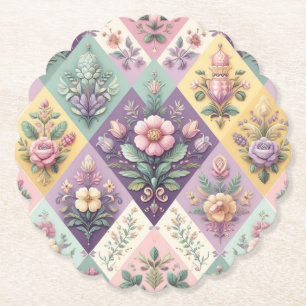 Colourful argyle pastel Easter/Spring Paper Coaster