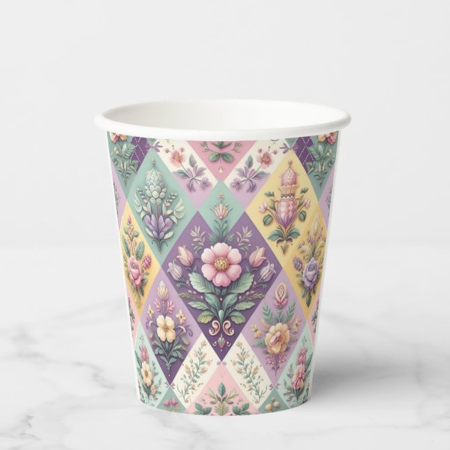 Colourful argyle pastel Easter/Spring Paper Cups (Front)
