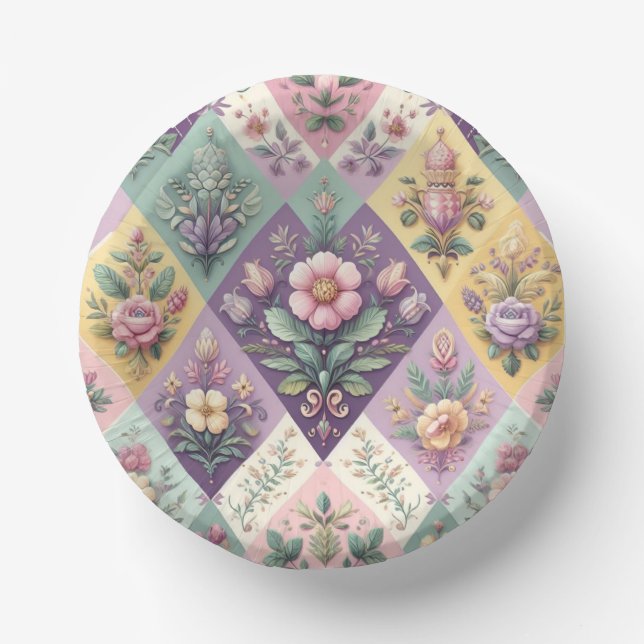Colourful argyle pastel Easter/Spring Paper Plate (Front)
