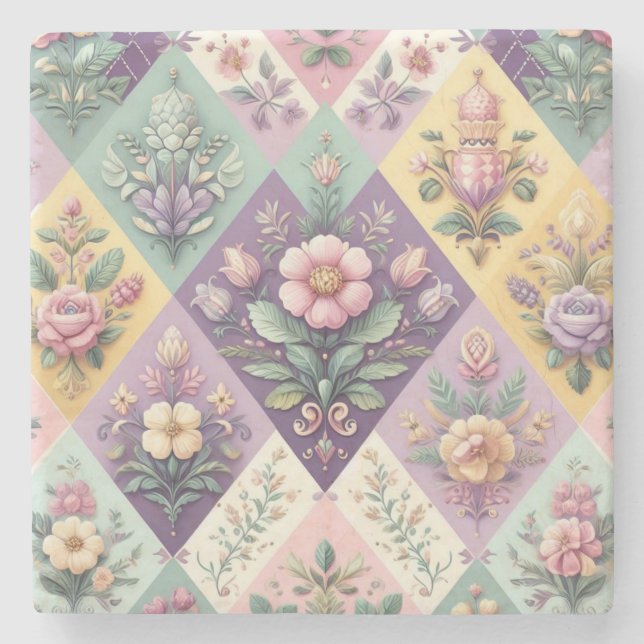 Colourful argyle pastel Easter/Spring Stone Coaster (Front)