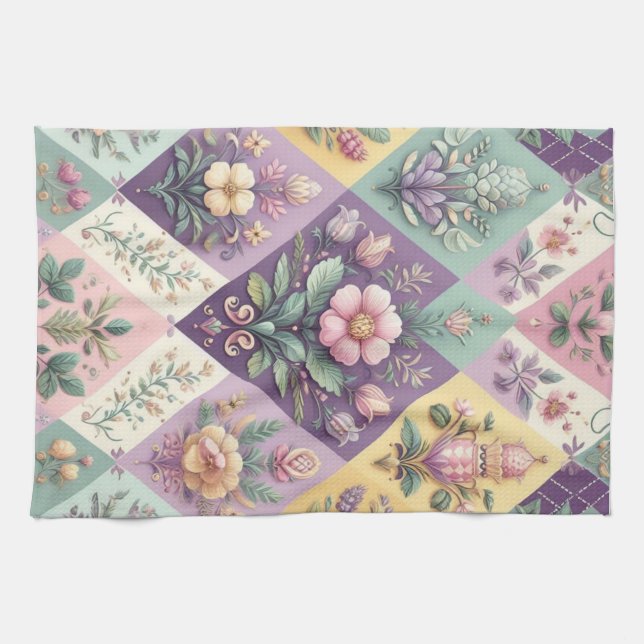Colourful argyle pastel Easter/Spring Tea Towel (Horizontal)