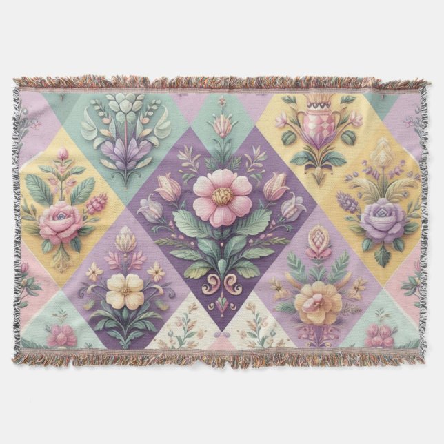 Colourful argyle pastel Easter/Spring Throw Blanket (Front)
