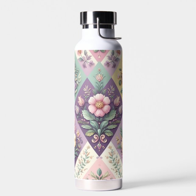 Colourful argyle pastel Easter/Spring Water Bottle (Left)