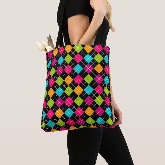 Colourful Argyle Pattern Tote Bag (Close Up)