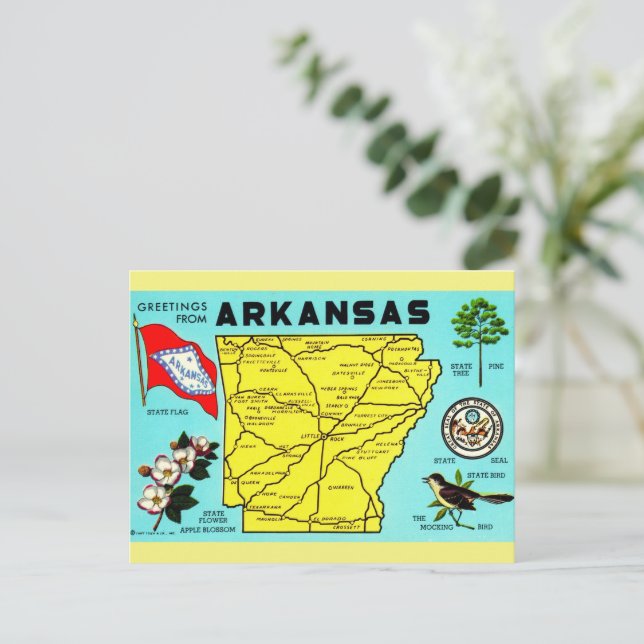 Colourful Arkansas Vintage Map Postcard  (Standing Front)