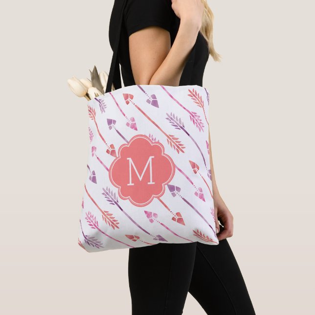 Colourful Arrows Pattern Monogrammed Tote Bag (Close Up)