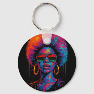 Colourful Art Black Queen Afro Melanin Dripping Ju Key Ring