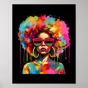 Colourful Art Black Queen Afro Melanin Dripping Ju Poster