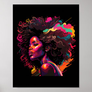 Colourful Art Black Queen Afro Melanin Dripping Ju Poster