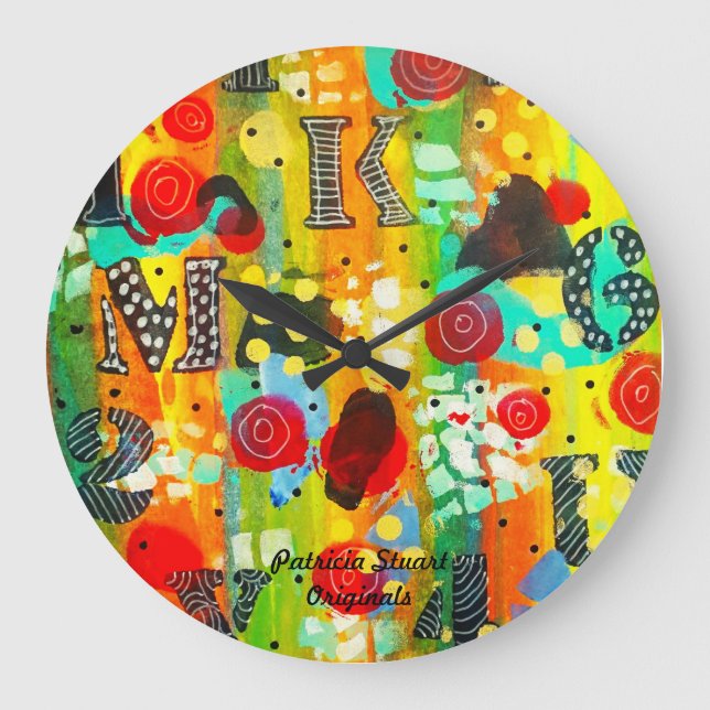 Colourful Art Clock by Patricia Stuart Originals (Front)