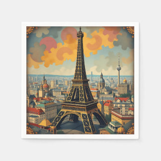 Colourful Art Deco Eiffel Tower Illustration Napkin