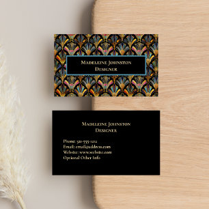 Colourful Art Deco Gold Black Blue Designer Business Card