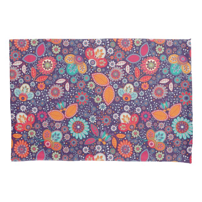 Colourful Art Illustration Nature Floral Pattern Pillowcase (Front)
