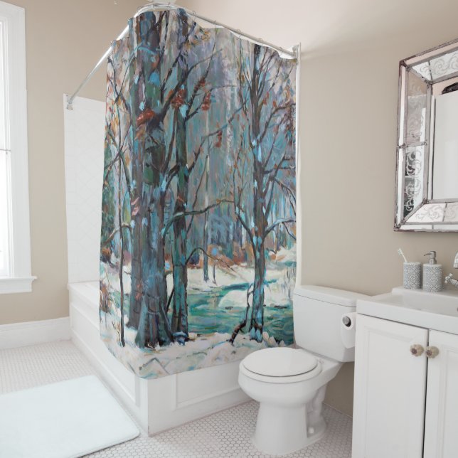 Colourful Art in Beautiful Winter Shower Curtain (In Situ)