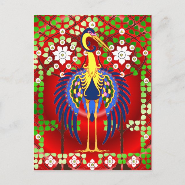 Colourful Art Nouveau Crane Postcard (Front)