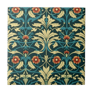 Colourful Art Nouveau Floral Ceramic Tile