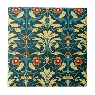 Colourful Art Nouveau Floral Ceramic Tile