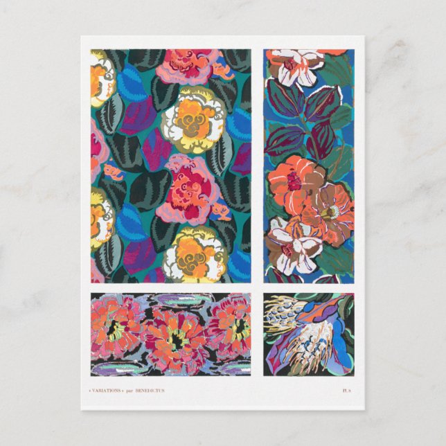 Colourful Art Nouveau Graphic Design, Flowers Postcard (Front)