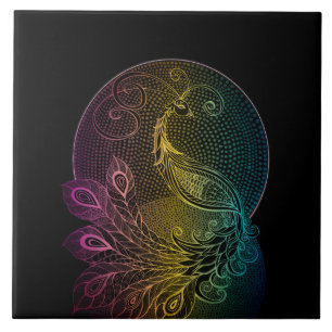 Colourful Art Nouveau Midnight peacock illustratio Ceramic Tile