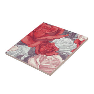 Colourful Art Nouveau Rose Tiles For Bathroom Wal