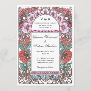 Colourful Art Nouveau Vintage Wedding Invitations