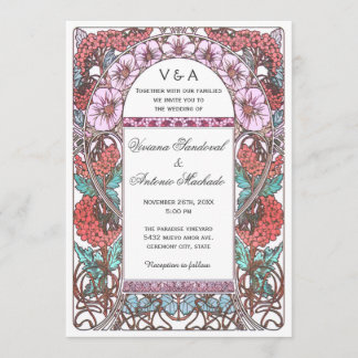Colourful Art Nouveau Vintage Wedding Invitations