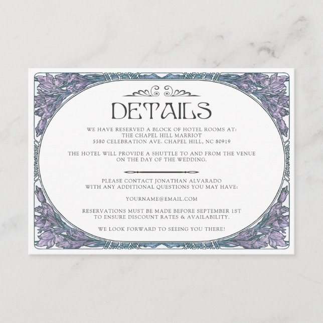 Colourful Art Nouveau Wedding Details Card (Set #8 (Front)