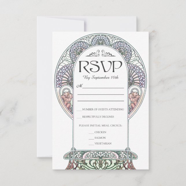 Colourful Art Nouveau Wedding RSVP Cards (Set #3) (Front)