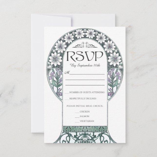 Colourful Art Nouveau Wedding RSVP Cards (Set #6) (Front)